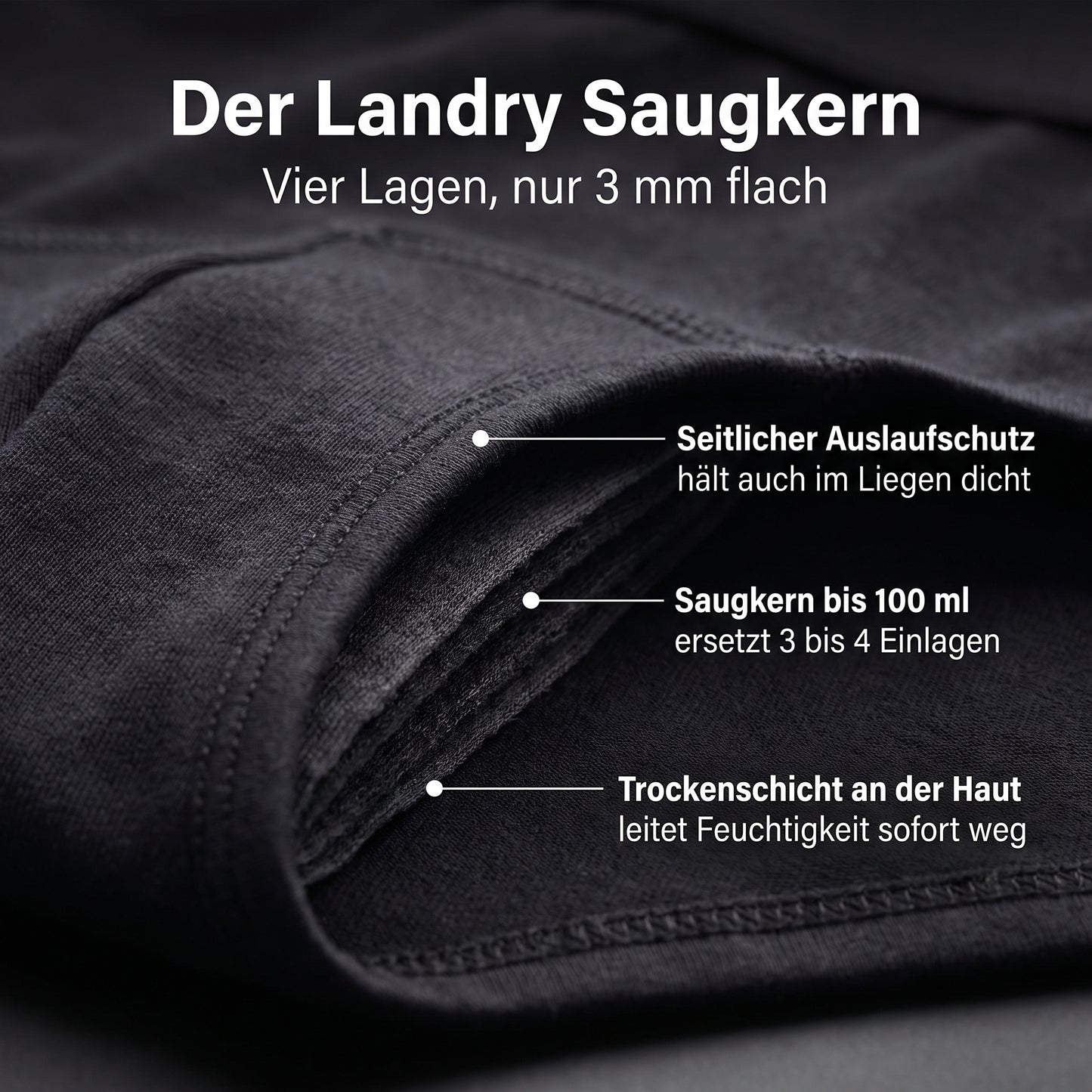 Der Landry Saugkern im Detail: vier Lagen, nur 3 mm flach